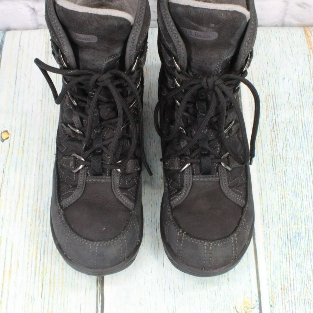 LL Bean Black Leather Lace Up Insulated Ankle Winter Boots Size 6.5 M - Picture 5 of 9